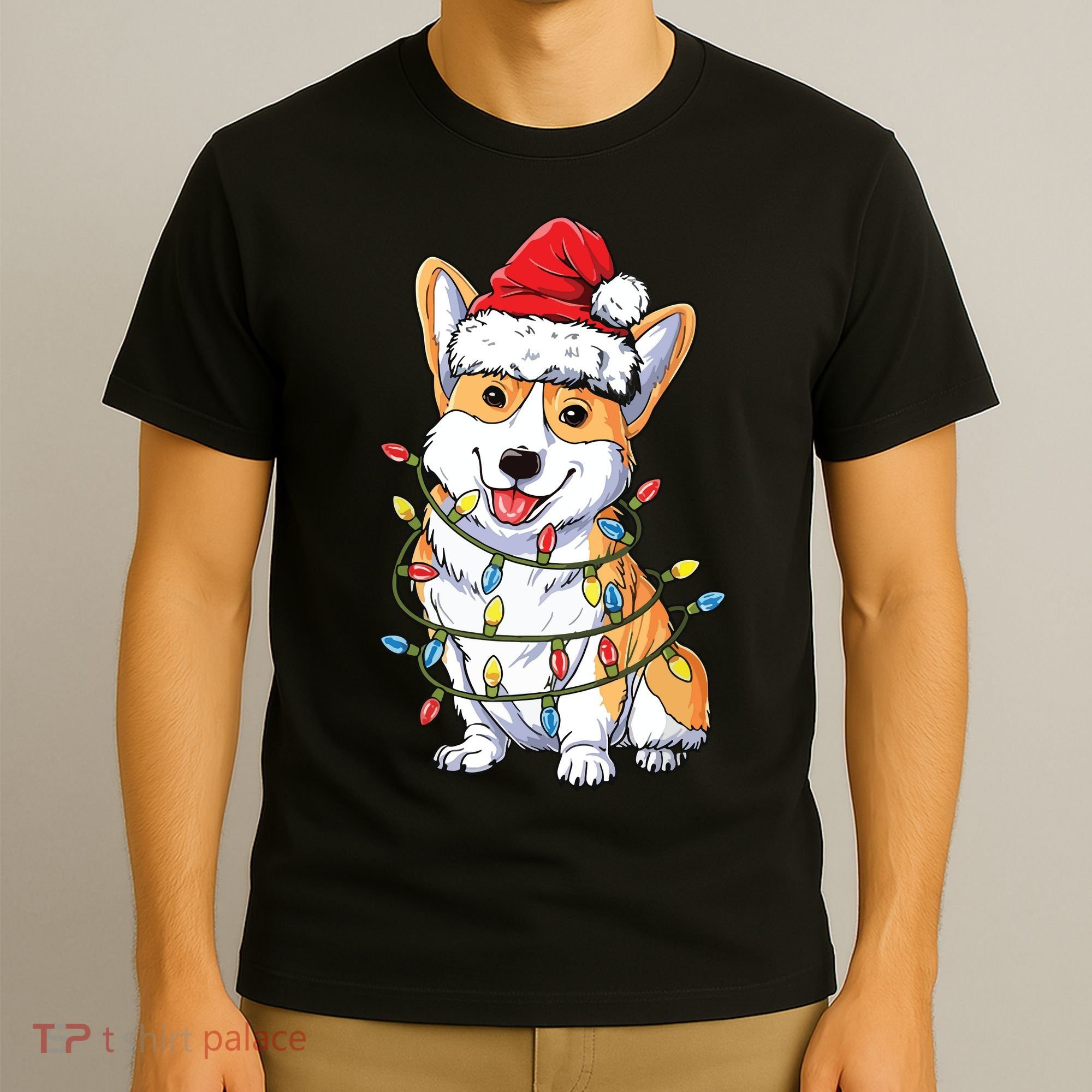 Corgi Santa Christmas Tree Lights Xmas T-Shirt