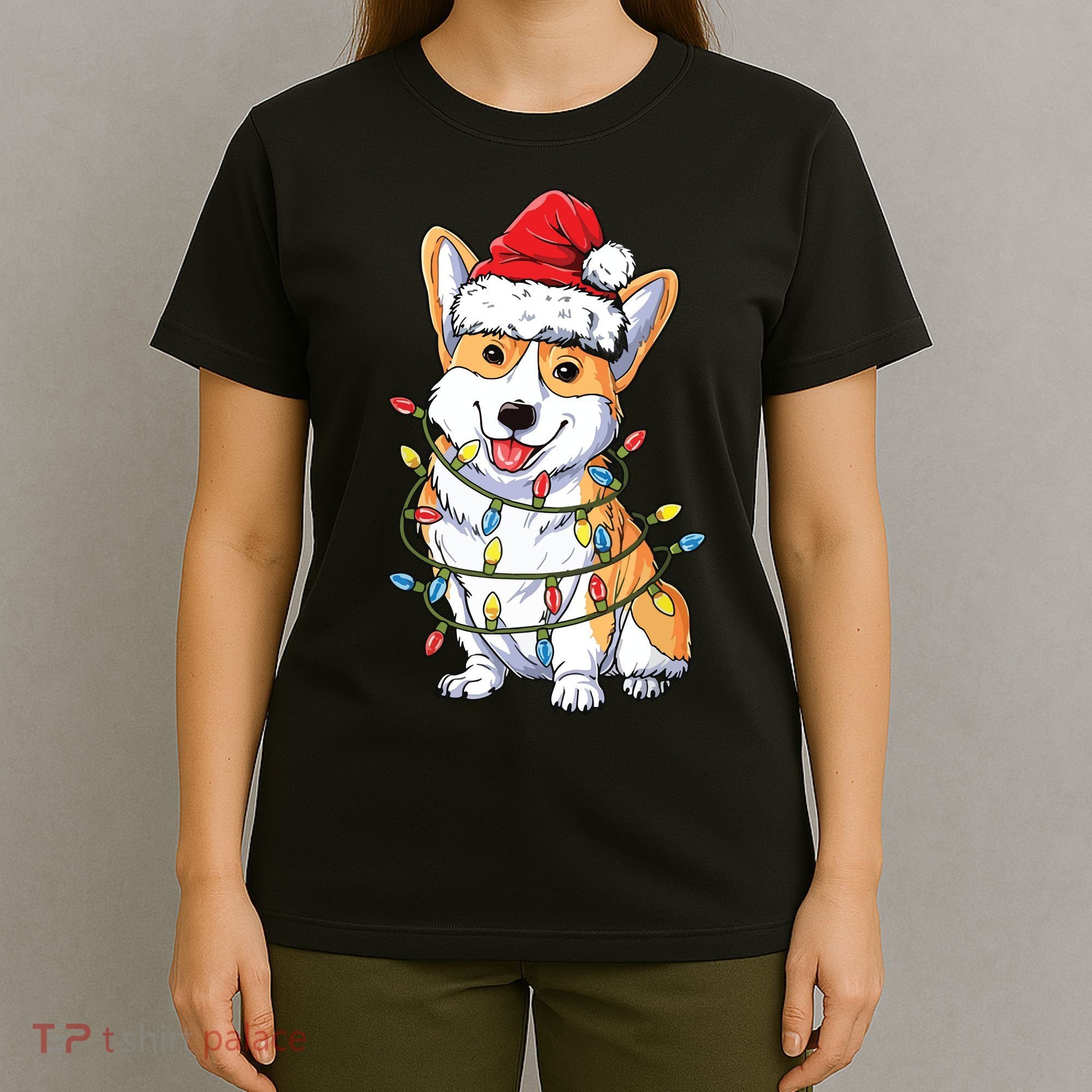 Corgi Santa Christmas Tree Lights Xmas T-Shirt