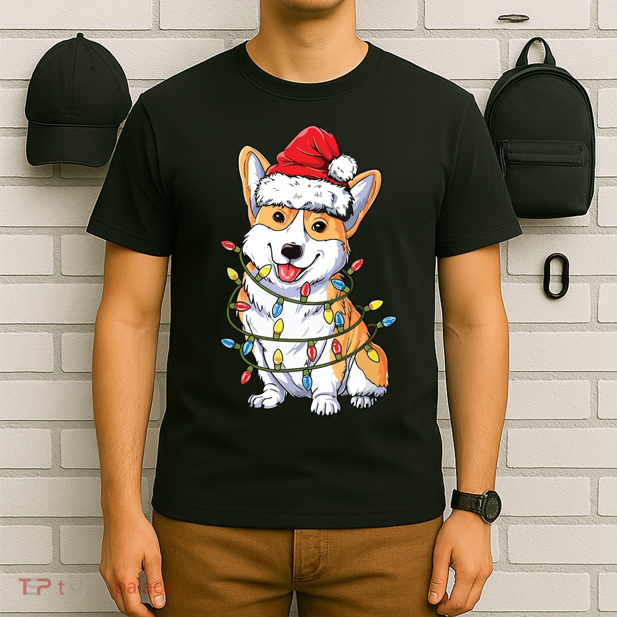 Corgi Santa Christmas Tree Lights Xmas T-Shirt