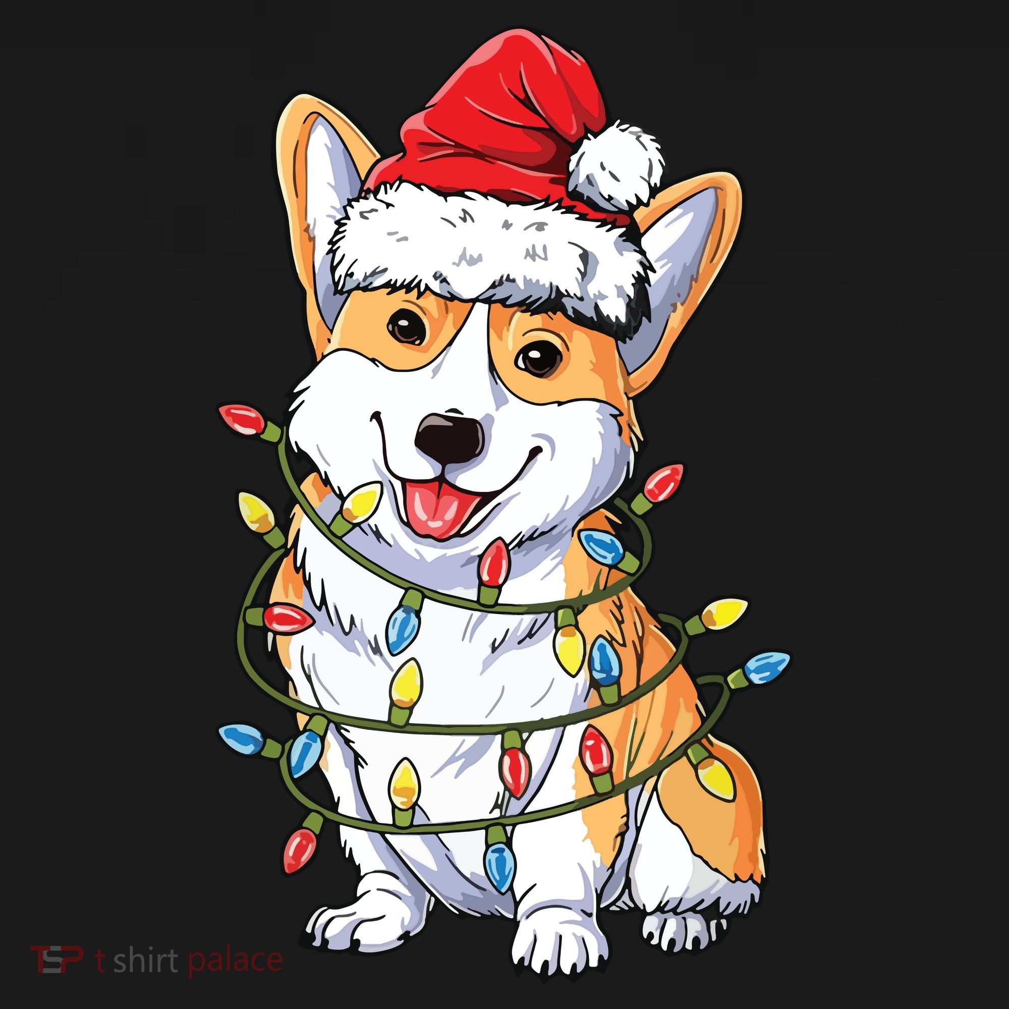 Corgi Santa Christmas Tree Lights Xmas T-Shirt