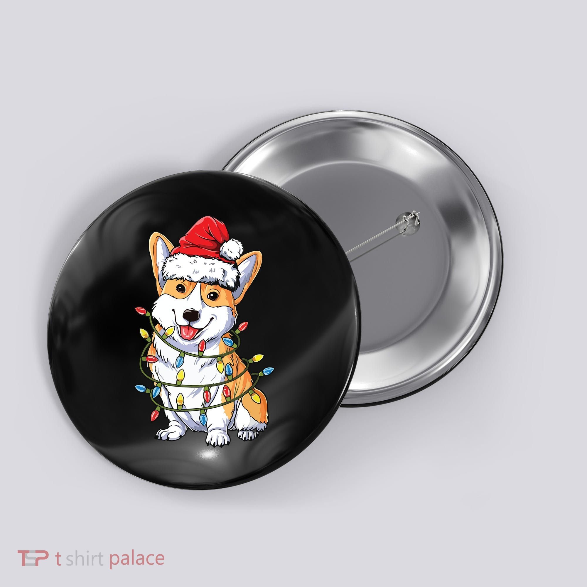 Corgi Santa Christmas Tree Lights Xmas Button