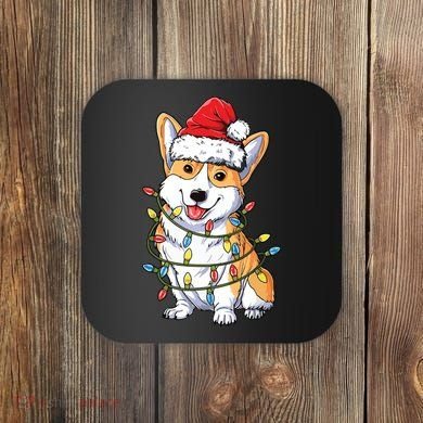 Corgi Santa Christmas Tree Lights Xmas Coaster