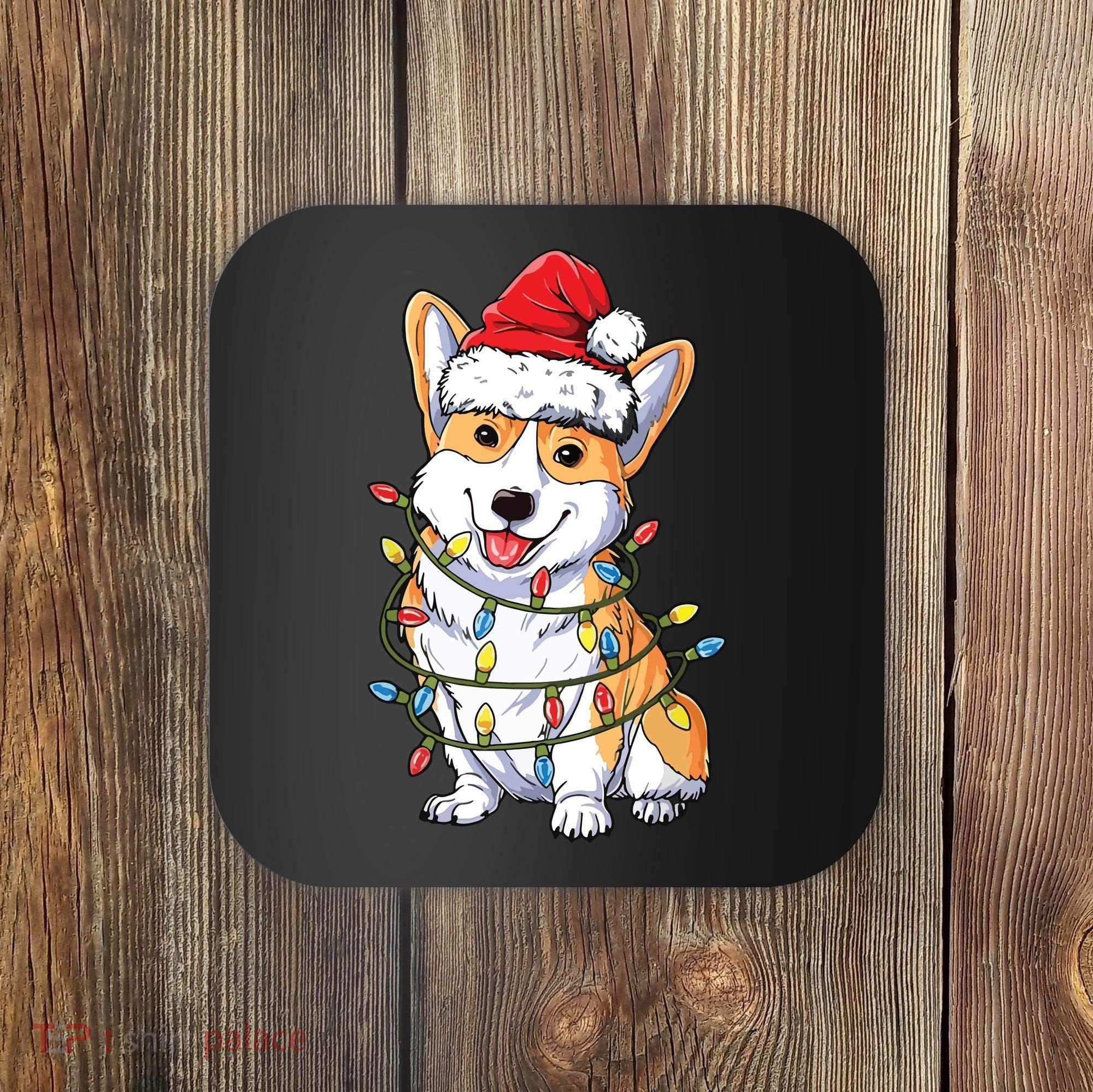 Corgi Santa Christmas Tree Lights Xmas Coaster