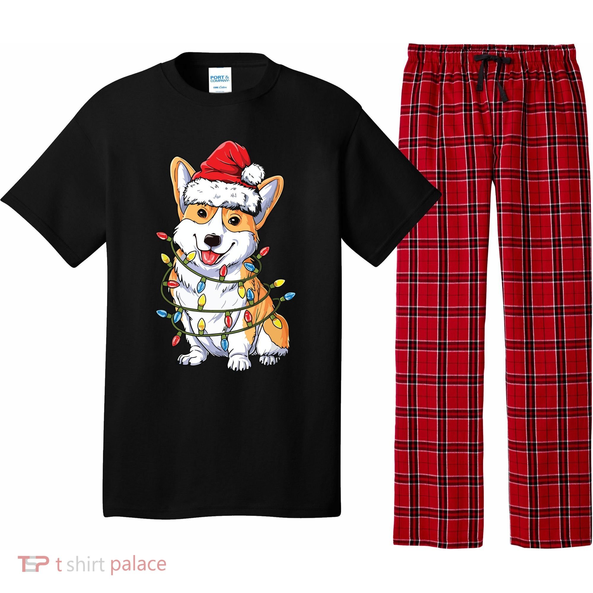 Corgi Santa Christmas Tree Lights Xmas Pajama Set