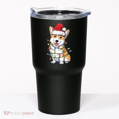 Corgi Santa Christmas Tree Lights Xmas Tumbler