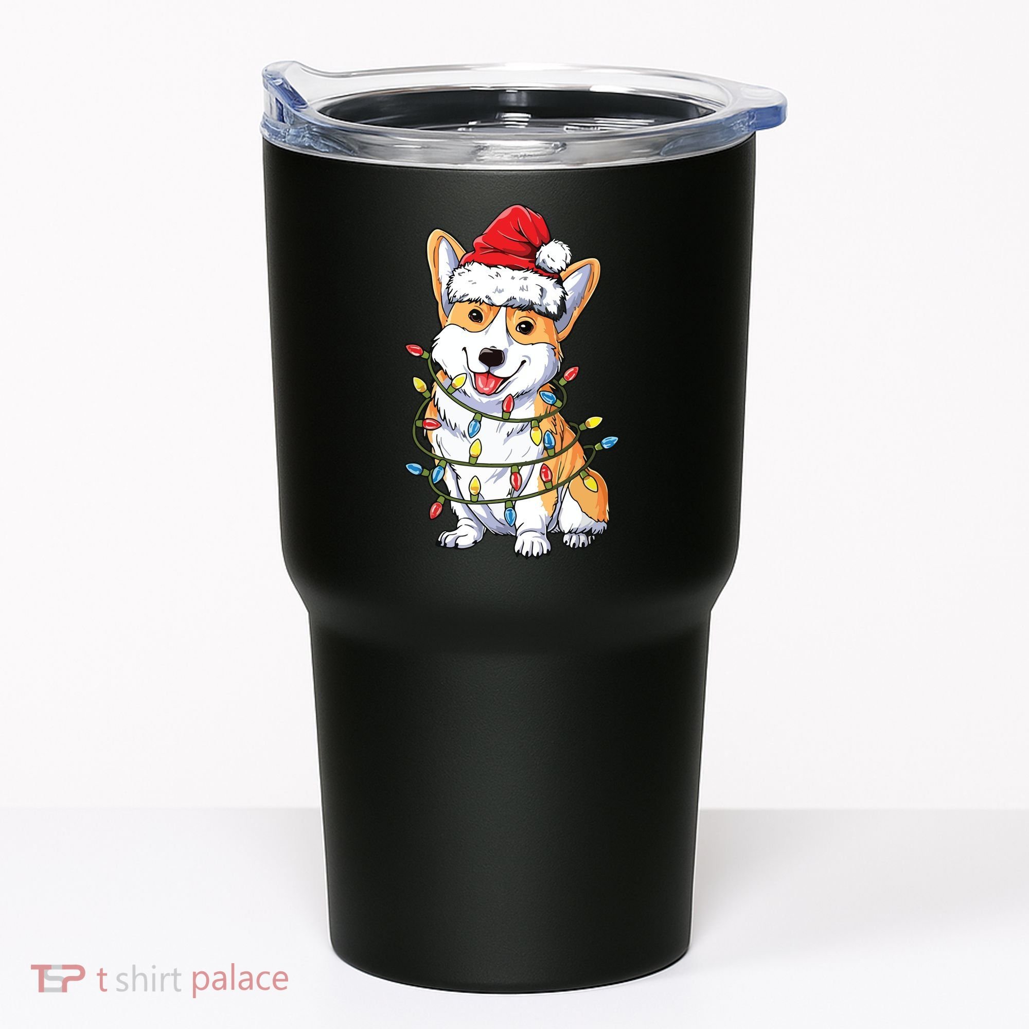 Corgi Santa Christmas Tree Lights Xmas Tumbler