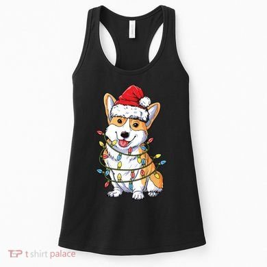 Corgi Santa Christmas Tree Lights Xmas Women's Tank Top