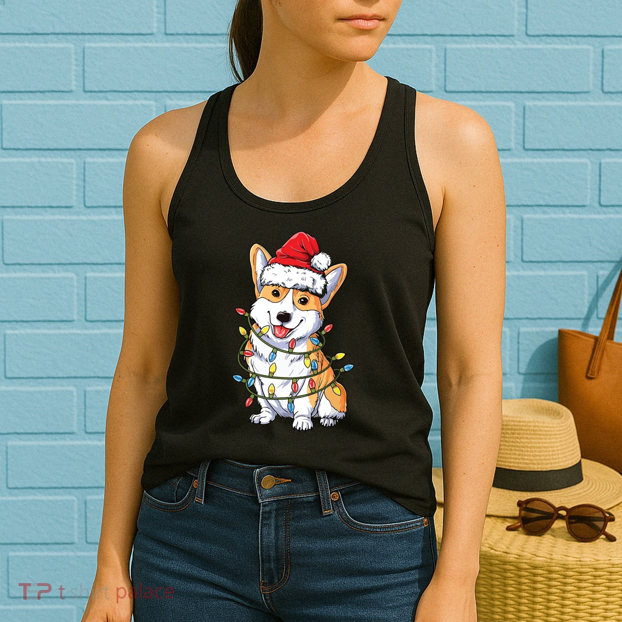 Corgi Santa Christmas Tree Lights Xmas Women's Tank Top