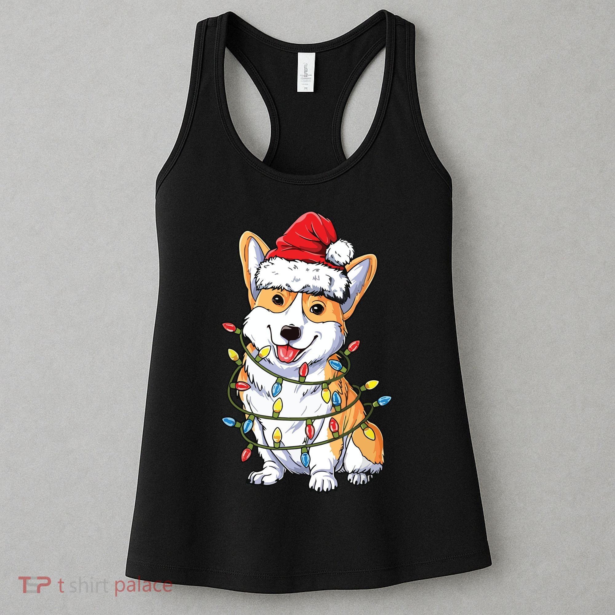 Corgi Santa Christmas Tree Lights Xmas Women's Tank Top