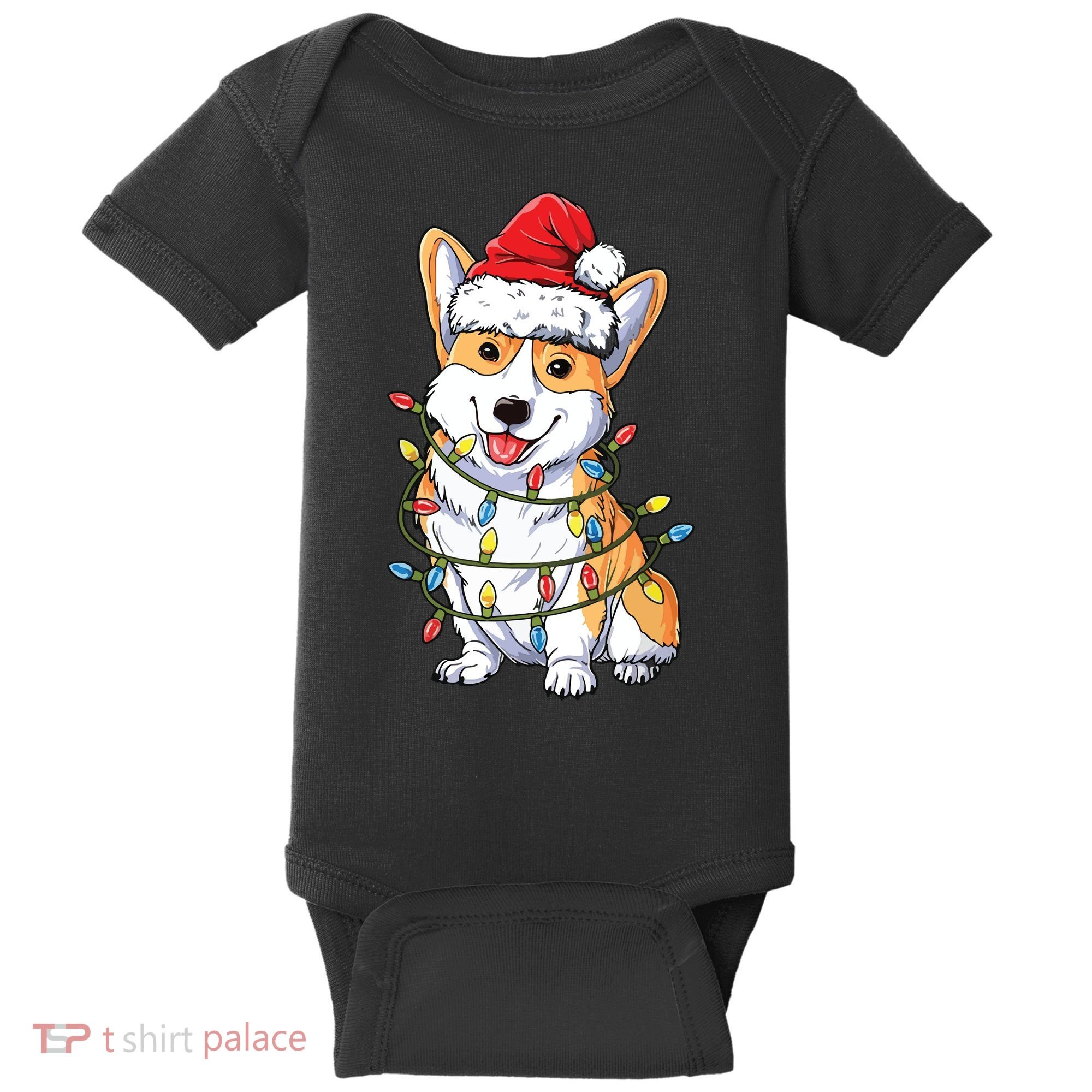 Corgi Santa Christmas Tree Lights Xmas Baby Bodysuit