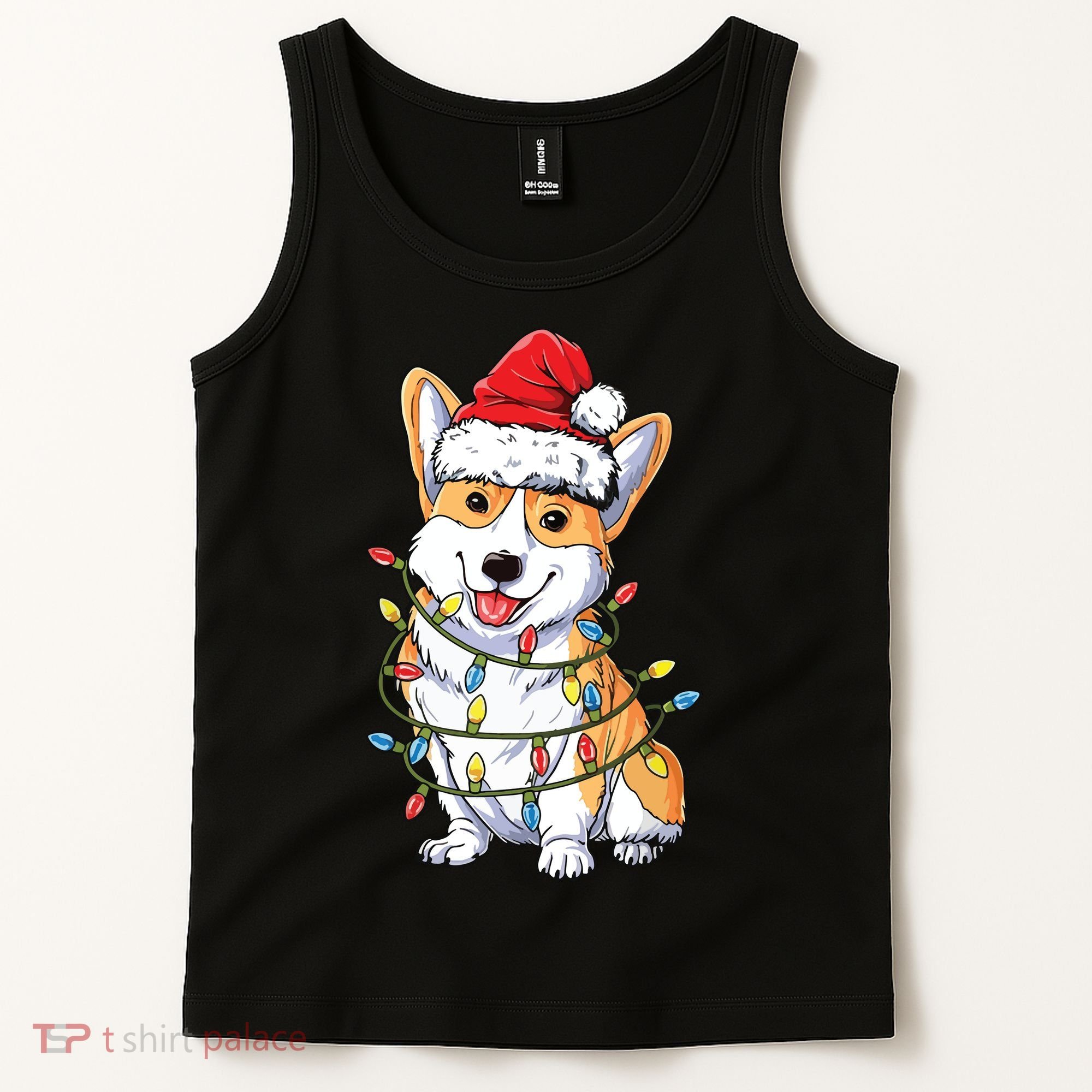 Corgi Santa Christmas Tree Lights Xmas Tank Top