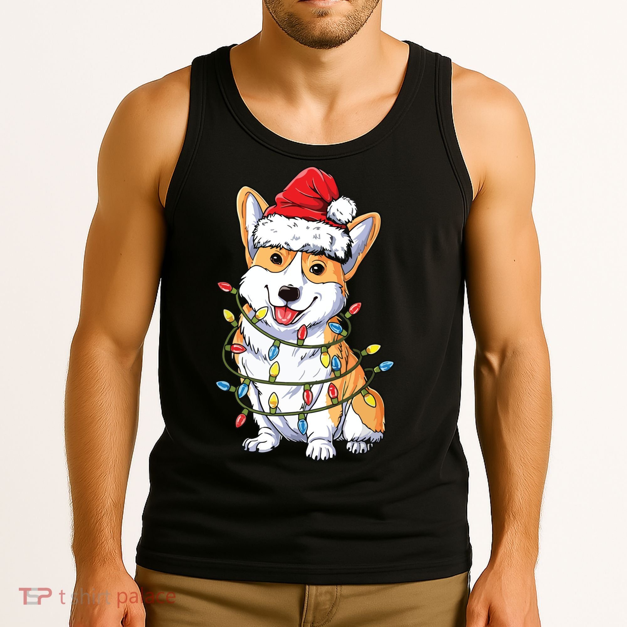 Corgi Santa Christmas Tree Lights Xmas Tank Top