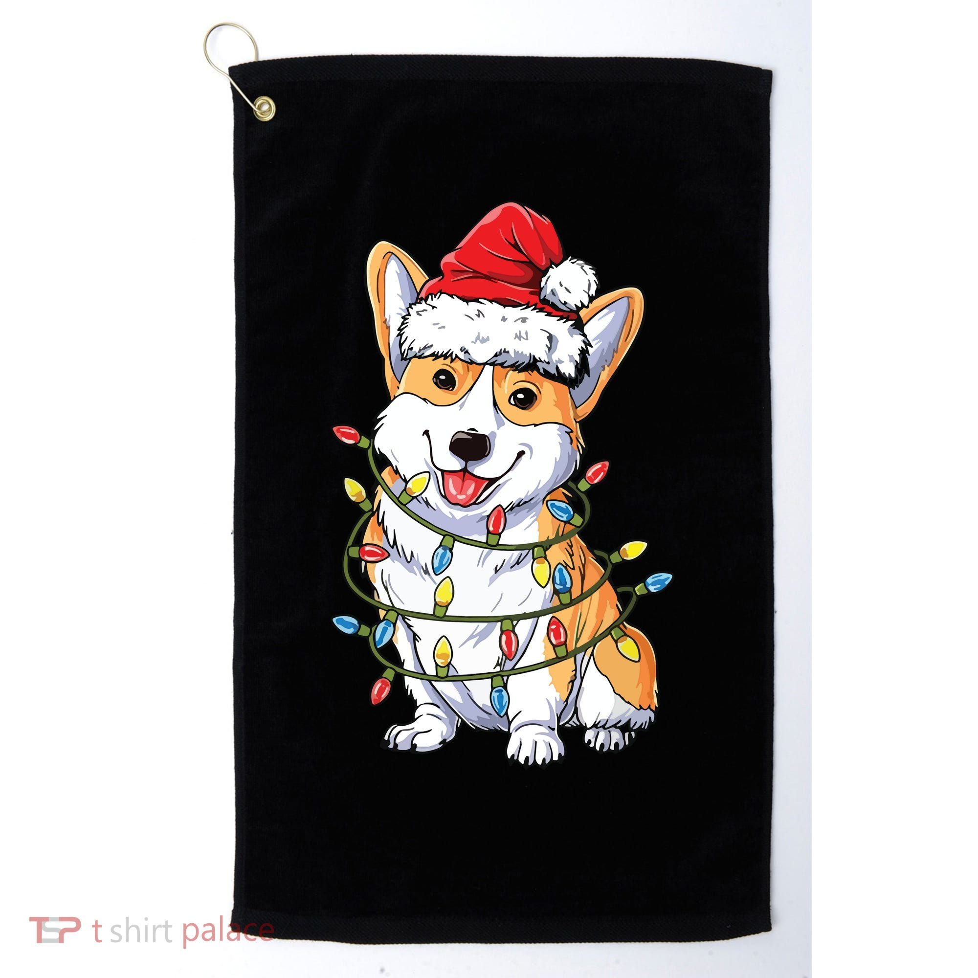 Corgi Santa Christmas Tree Lights Xmas Golf Towel