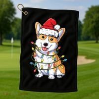 Corgi Santa Christmas Tree Lights Xmas Golf Towel thumb 1