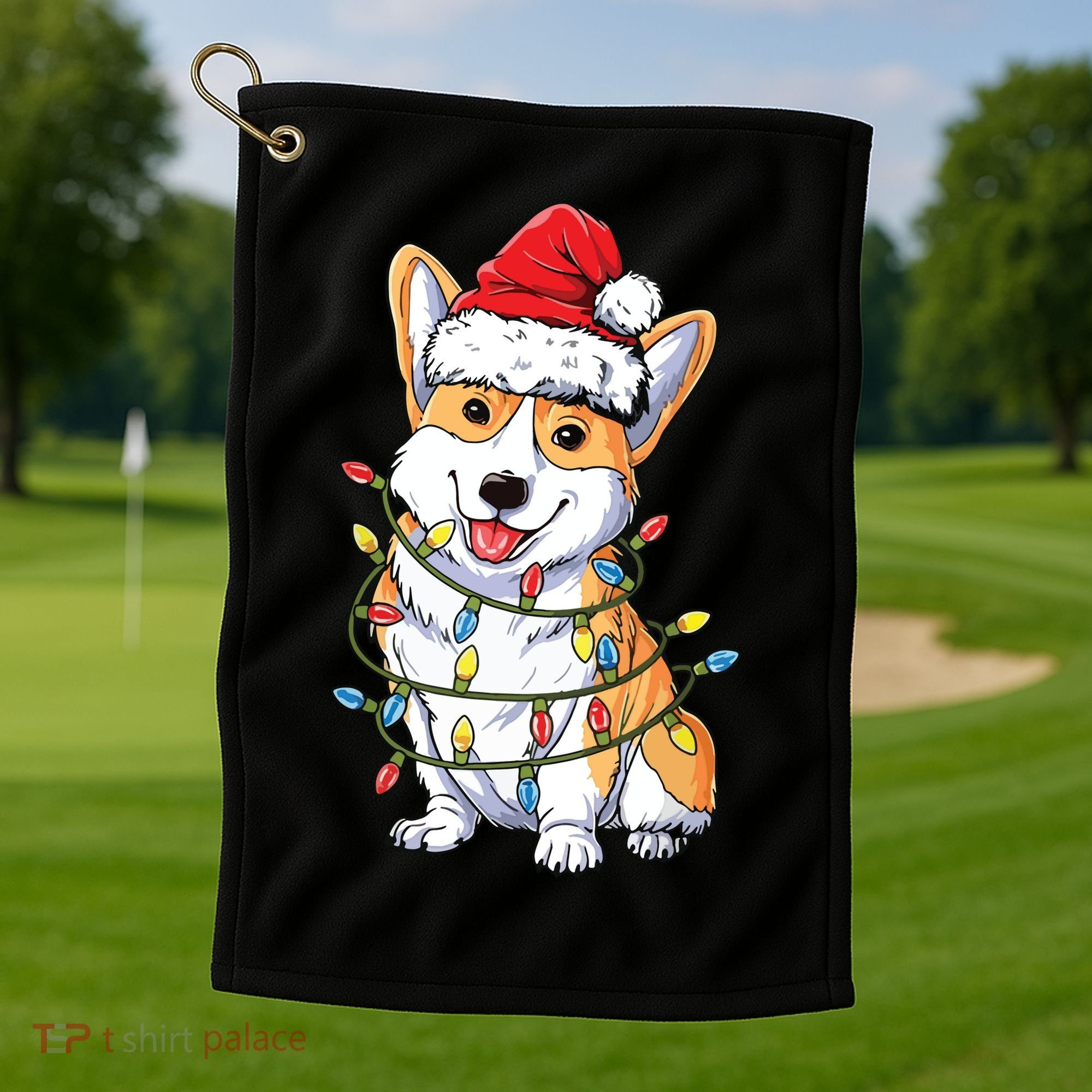 Corgi Santa Christmas Tree Lights Xmas Golf Towel
