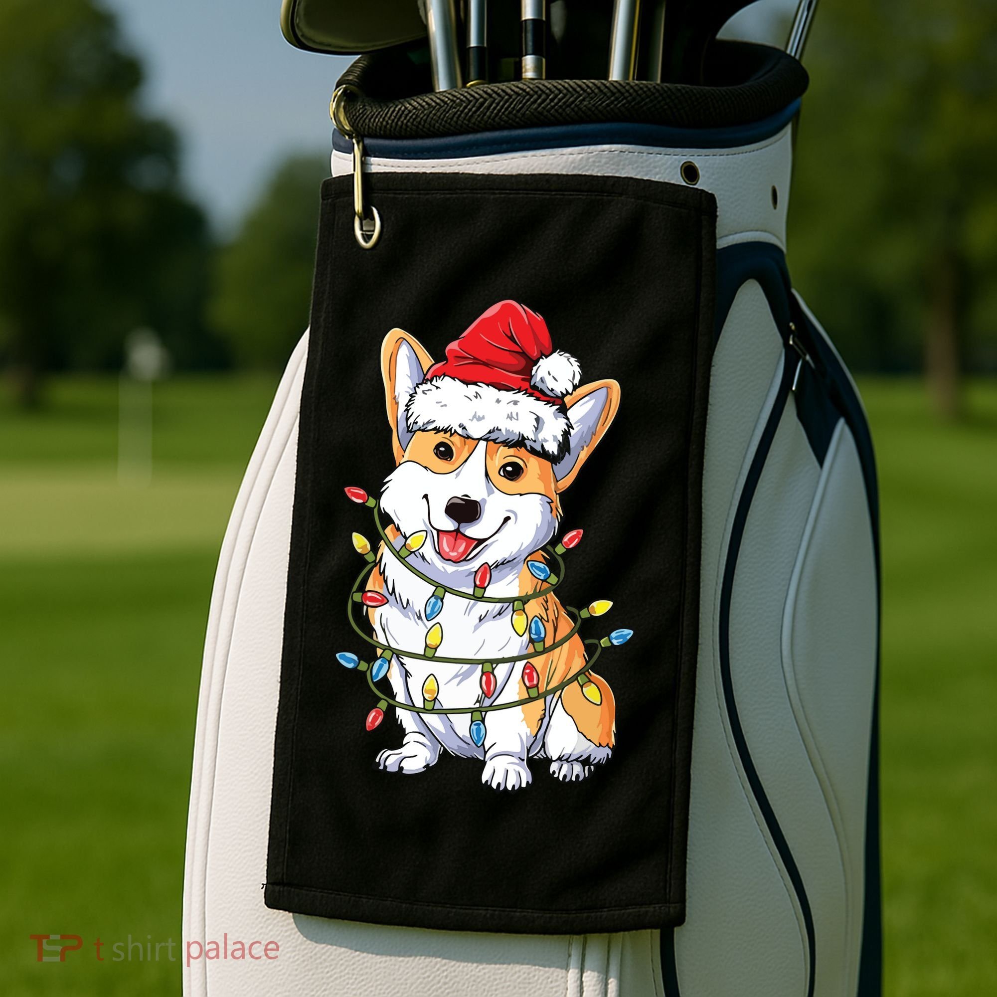 Corgi Santa Christmas Tree Lights Xmas Golf Towel