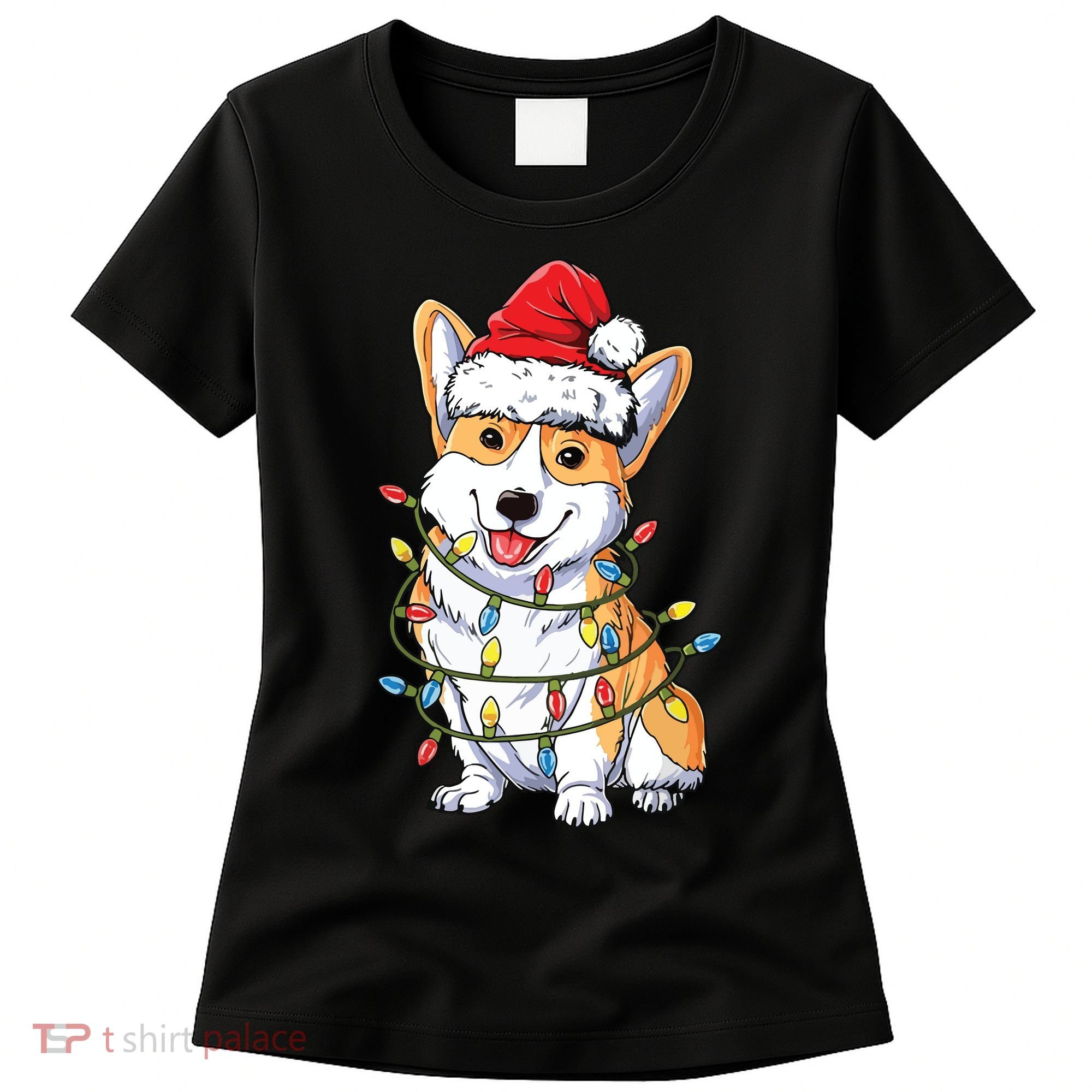 Corgi Santa Christmas Tree Lights Xmas Women's T-Shirt
