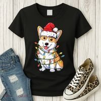 Corgi Santa Christmas Tree Lights Xmas Women's T-Shirt thumb 3