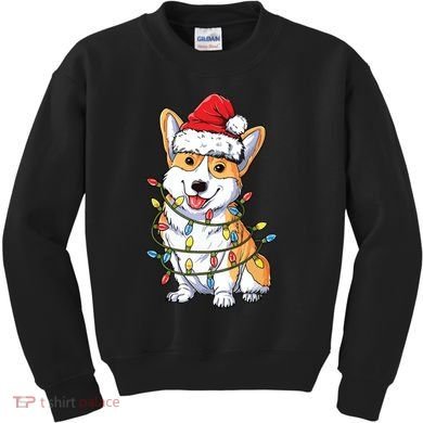 Corgi Santa Christmas Tree Lights Xmas Kids Sweatshirt