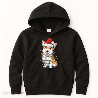 Corgi Santa Christmas Tree Lights Xmas Kids Hoodie