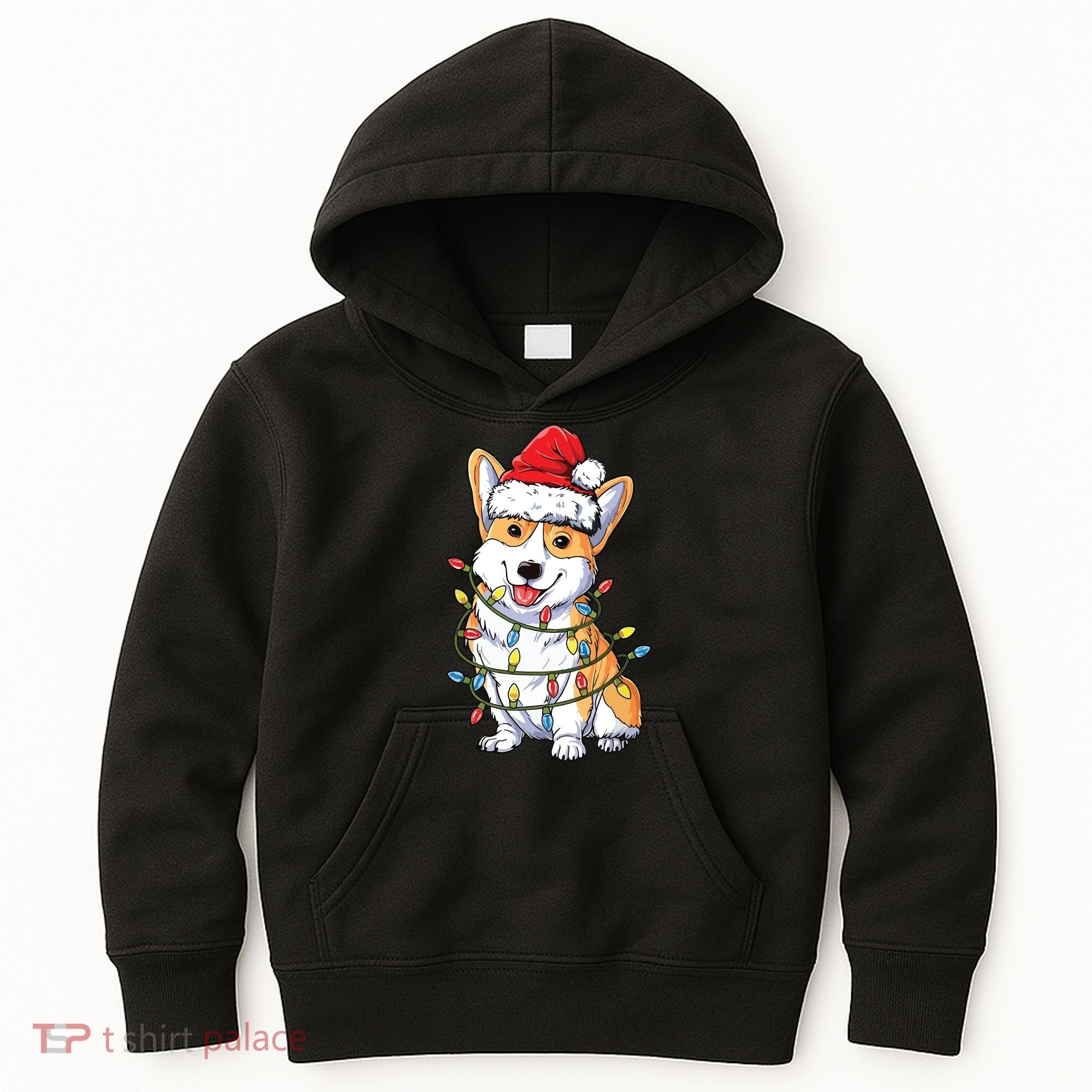 Corgi Santa Christmas Tree Lights Xmas Kids Hoodie