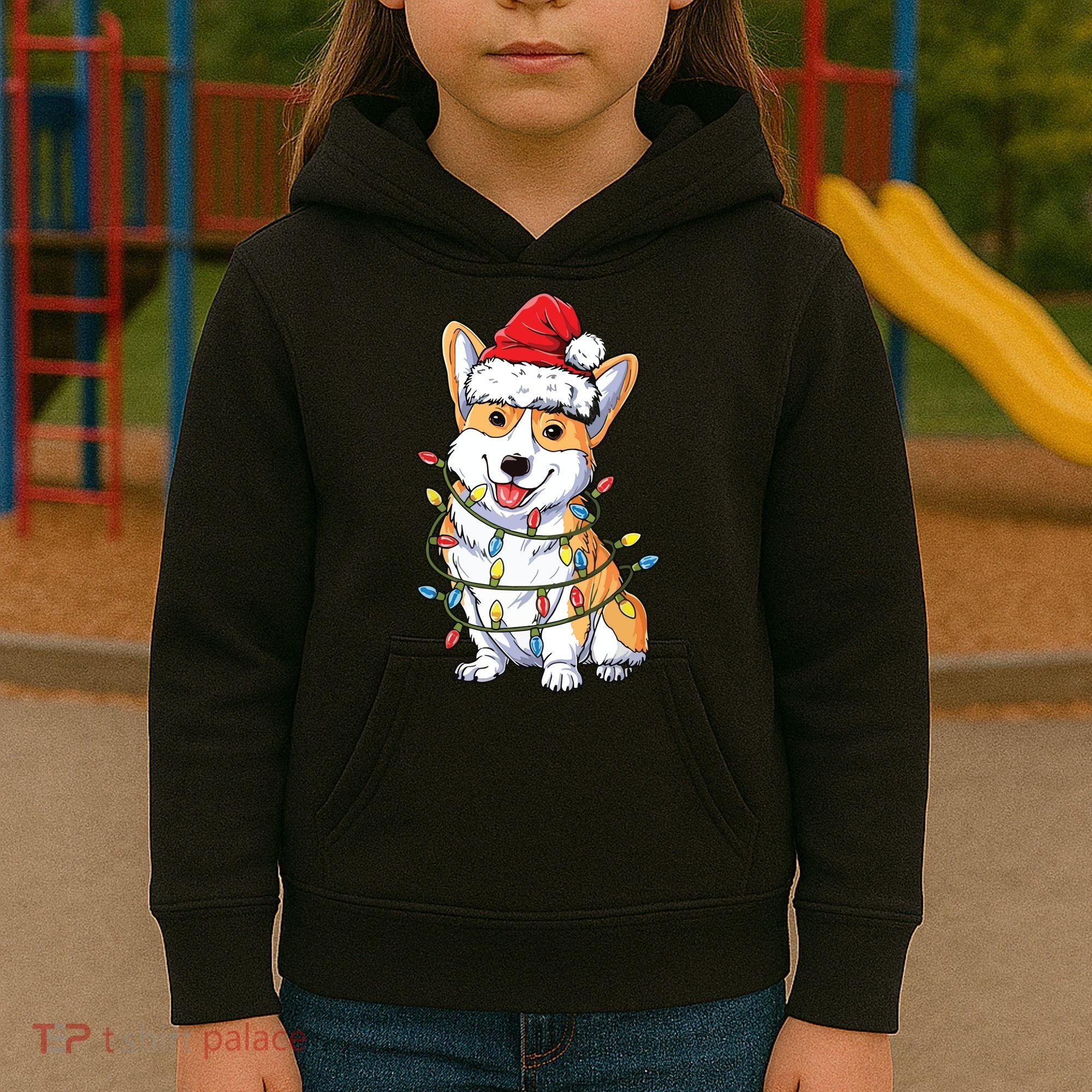 Corgi Santa Christmas Tree Lights Xmas Kids Hoodie