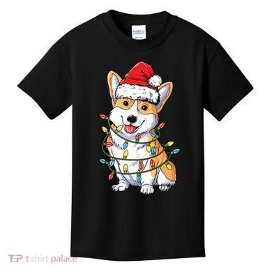 Corgi Santa Christmas Tree Lights Xmas Kids T-Shirt