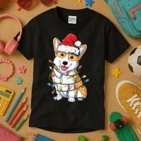 Corgi Santa Christmas Tree Lights Xmas Kids T-Shirt thumb 3