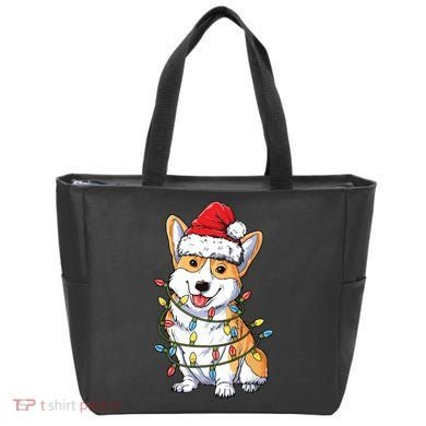 Corgi Santa Christmas Tree Lights Xmas Tote Bag