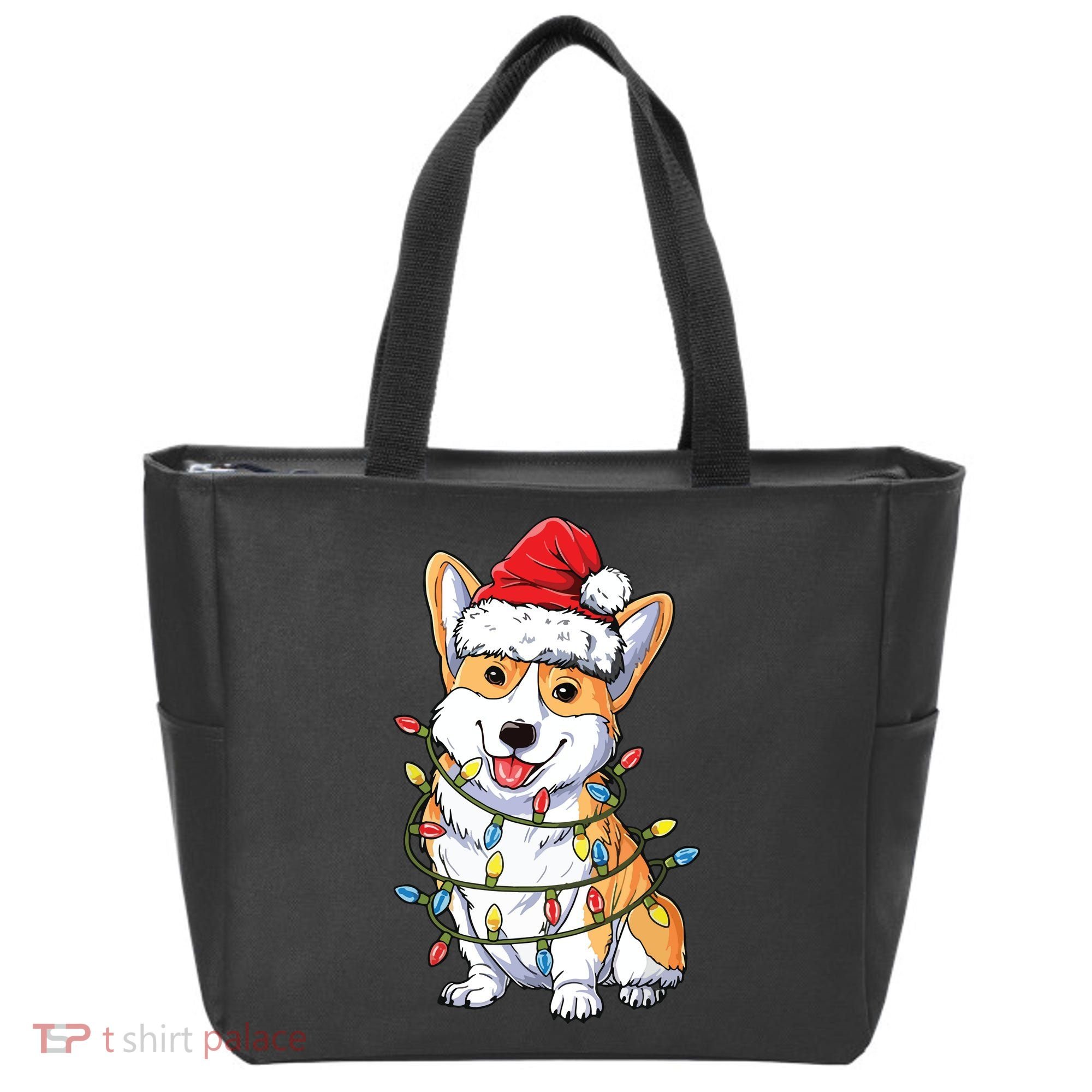 Corgi Santa Christmas Tree Lights Xmas Tote Bag
