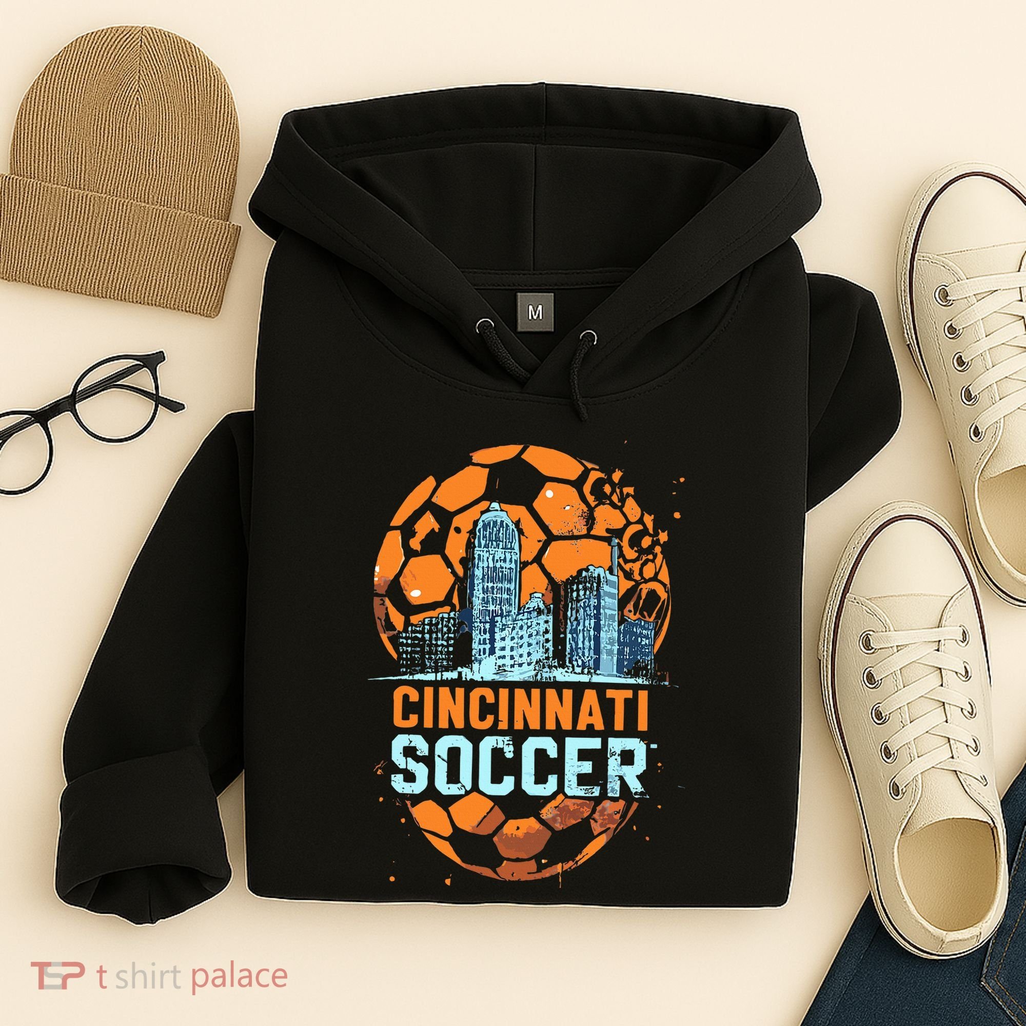 Cincinnati Soccer City Skyline Cool Cincy 513 Hoodie