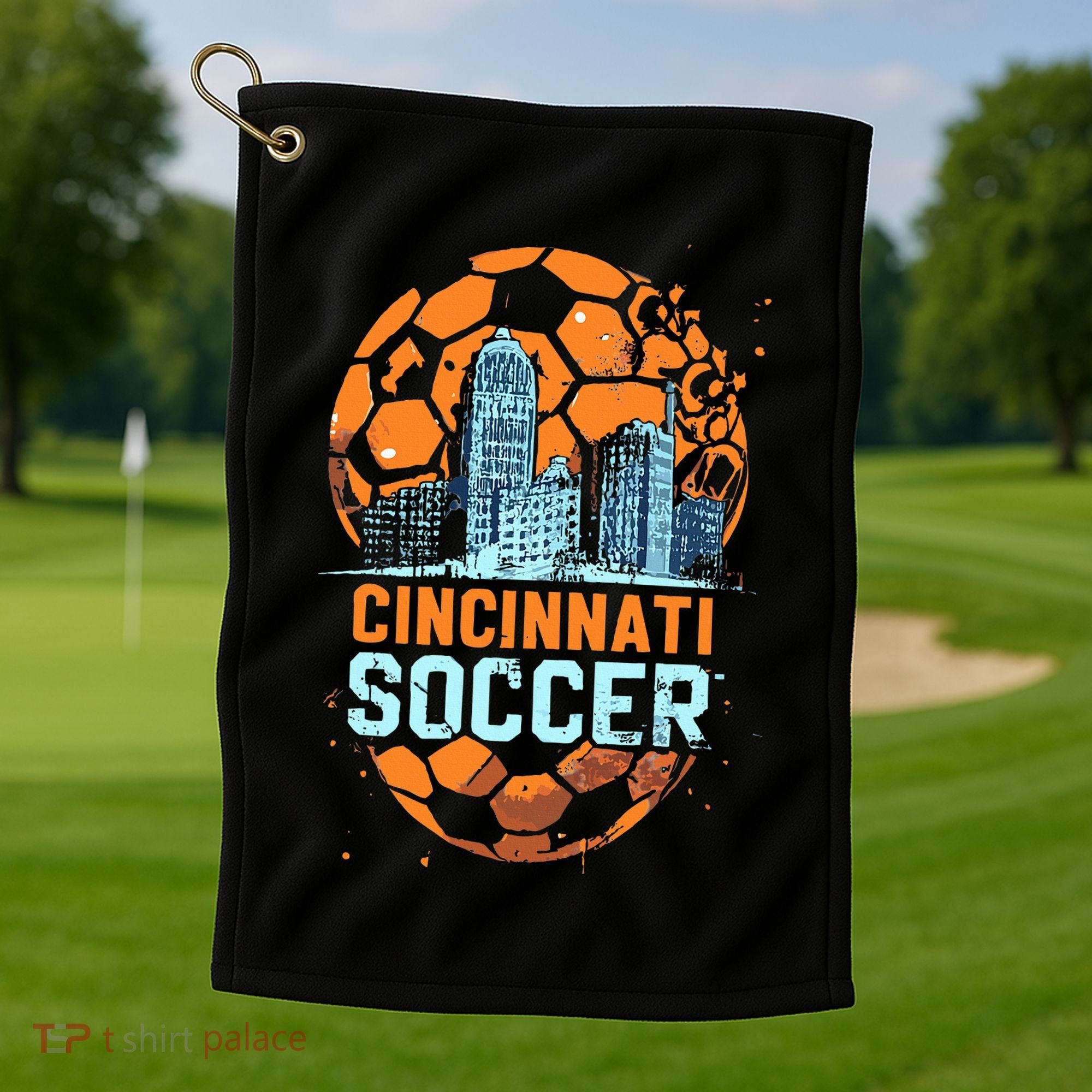 Cincinnati Soccer City Skyline Cool Cincy 513 Golf Towel