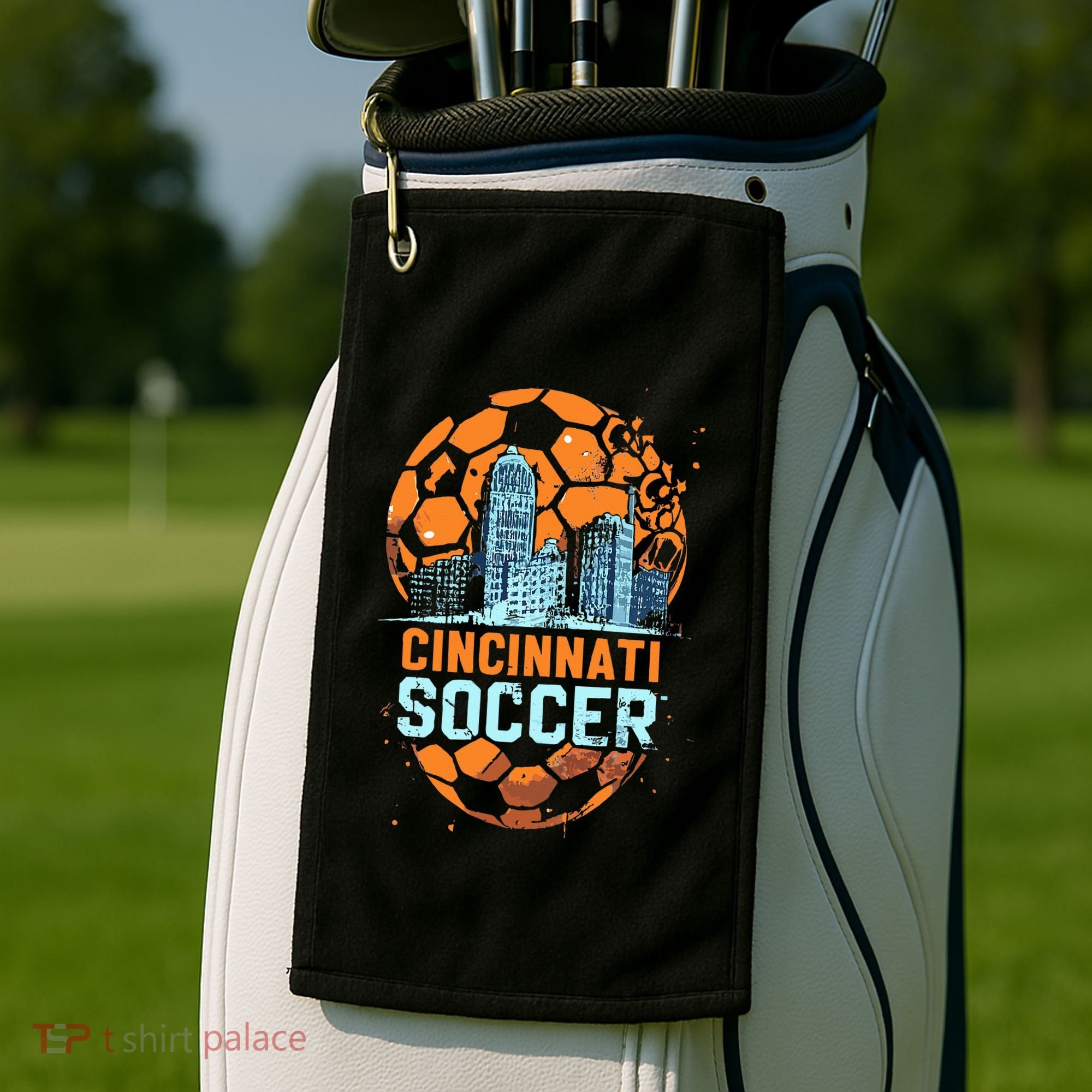 Cincinnati Soccer City Skyline Cool Cincy 513 Golf Towel
