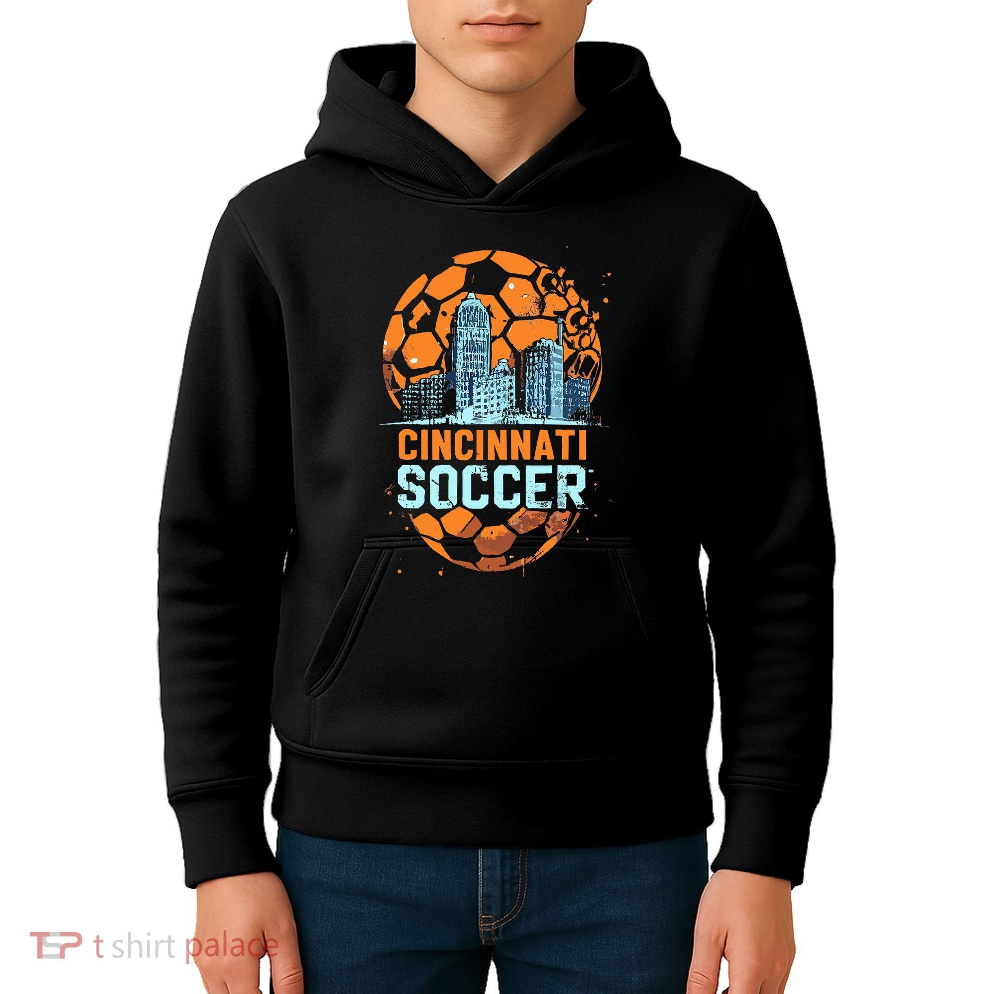 Cincinnati Soccer City Skyline Cool Cincy 513 Kids Hoodie