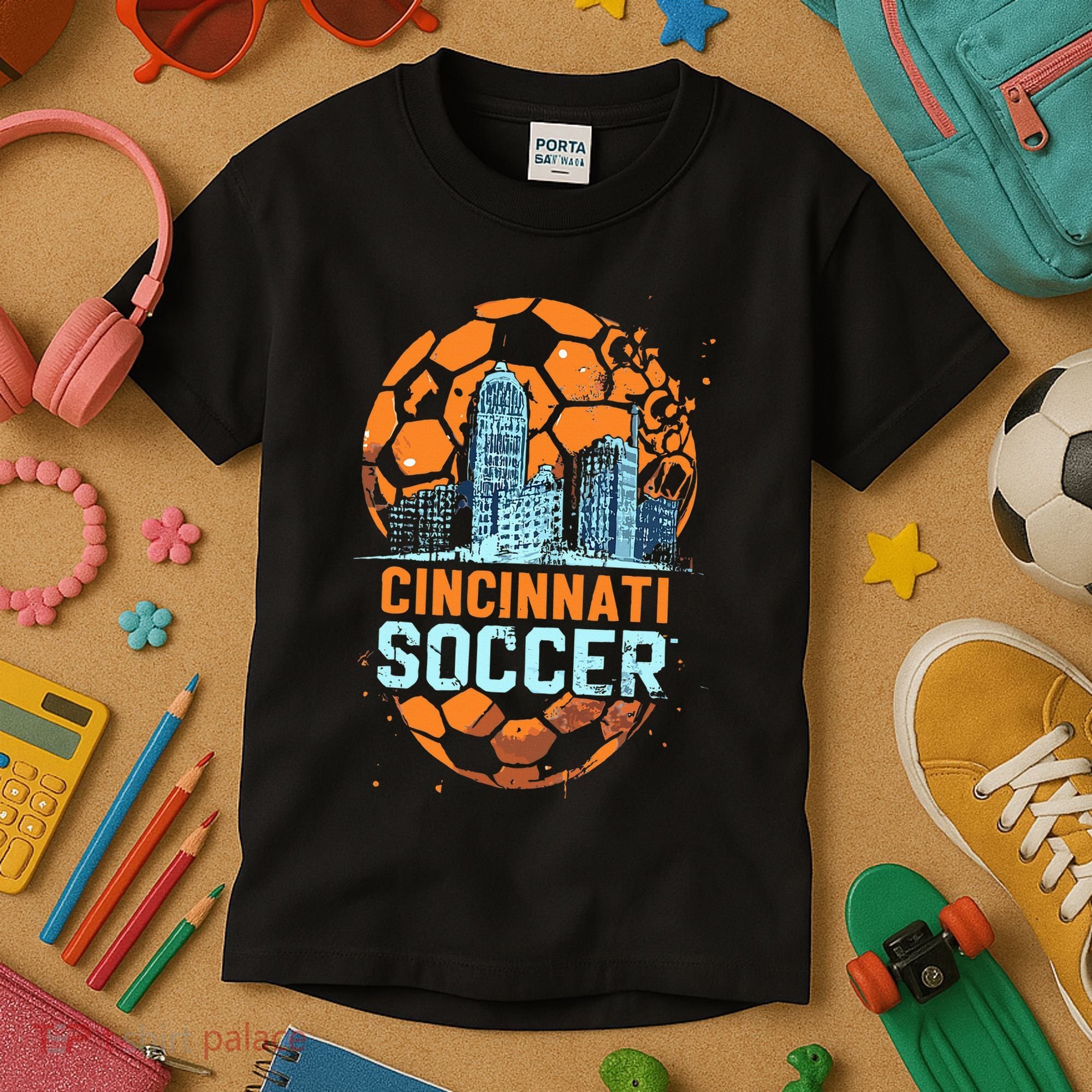 Cincinnati Soccer City Skyline Cool Cincy 513 Kids T-Shirt