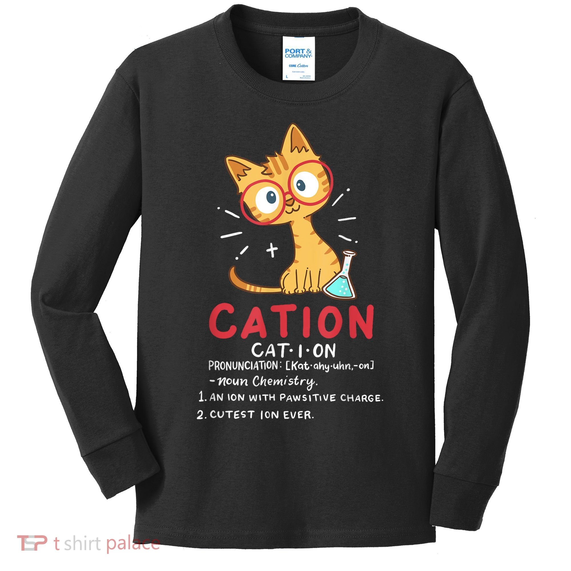 Cation Science Cat Funny Chemistry Chemist Science Teacher Kids Long Sleeve Shirt