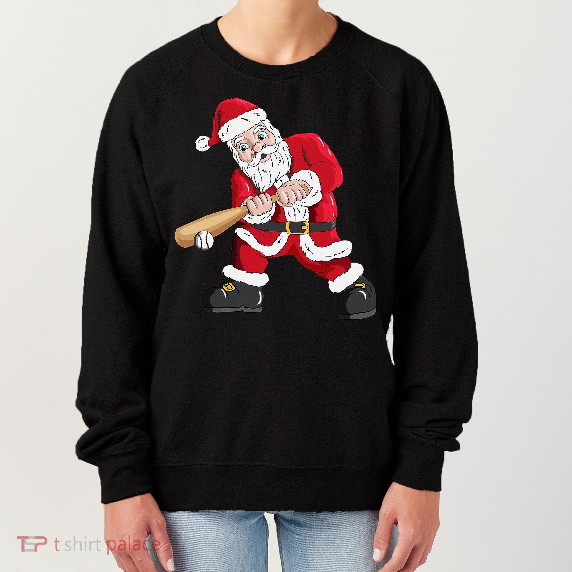 Christmas Santa Claus With Baseball Bat Baseball Women's Sweatshirt