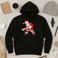 Christmas Santa Claus With Baseball Bat Baseball Hoodie thumb 3