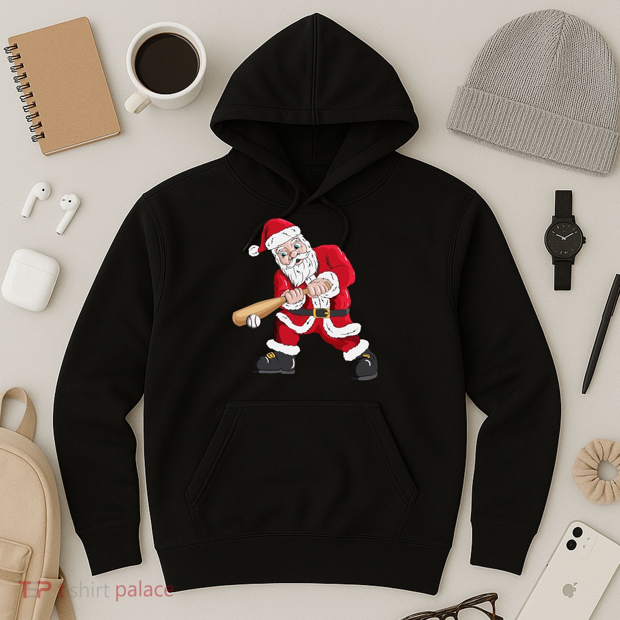 Christmas Santa Claus With Baseball Bat Baseball Hoodie