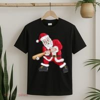 Christmas Santa Claus With Baseball Bat Baseball T-Shirt thumb 2
