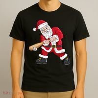 Christmas Santa Claus With Baseball Bat Baseball T-Shirt thumb 3