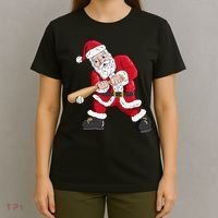 Christmas Santa Claus With Baseball Bat Baseball T-Shirt thumb 4