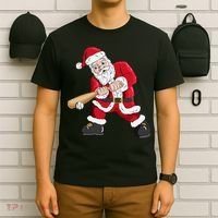 Christmas Santa Claus With Baseball Bat Baseball T-Shirt thumb 6