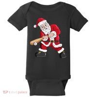 Christmas Santa Claus With Baseball Bat Baseball Baby Bodysuit thumb 0