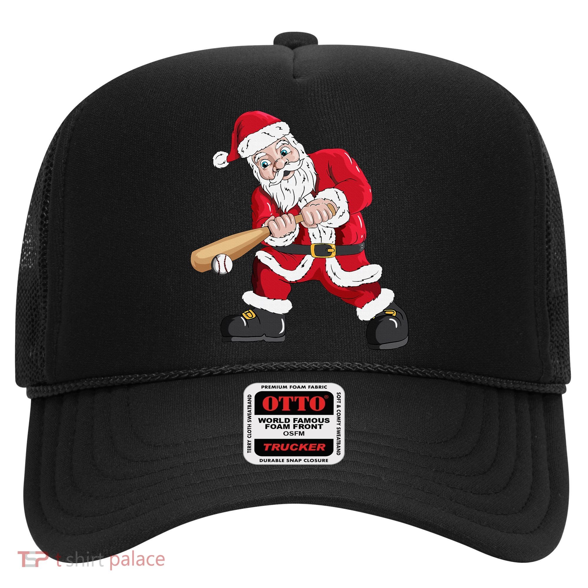 Christmas Santa Claus With Baseball Bat Baseball Hat