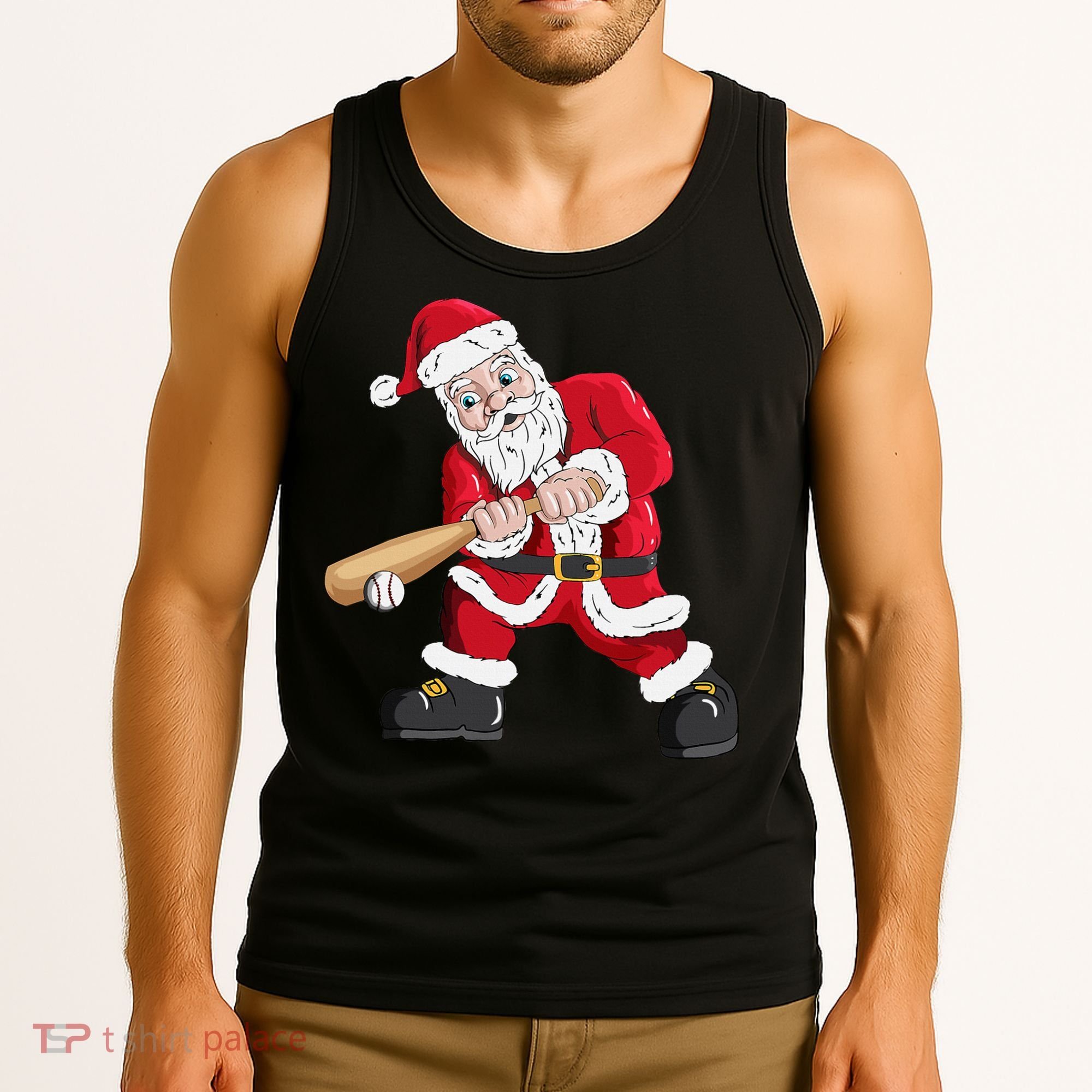 Christmas Santa Claus With Baseball Bat Baseball Tank Top