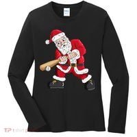 Christmas Santa Claus With Baseball Bat Baseball Women's Long Sleeve Shirt thumb 0