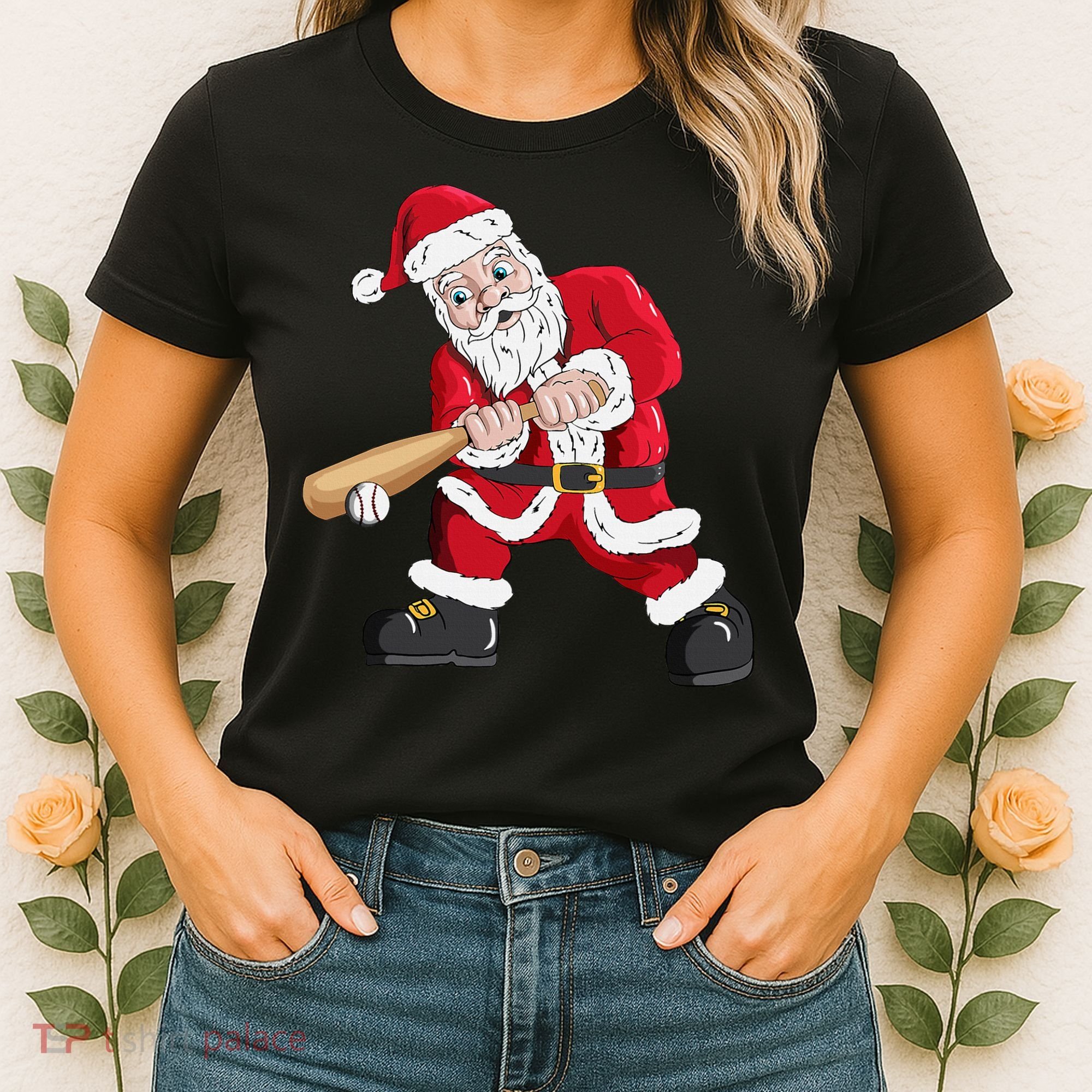 Christmas Santa Claus With Baseball Bat Baseball Women's T-Shirt