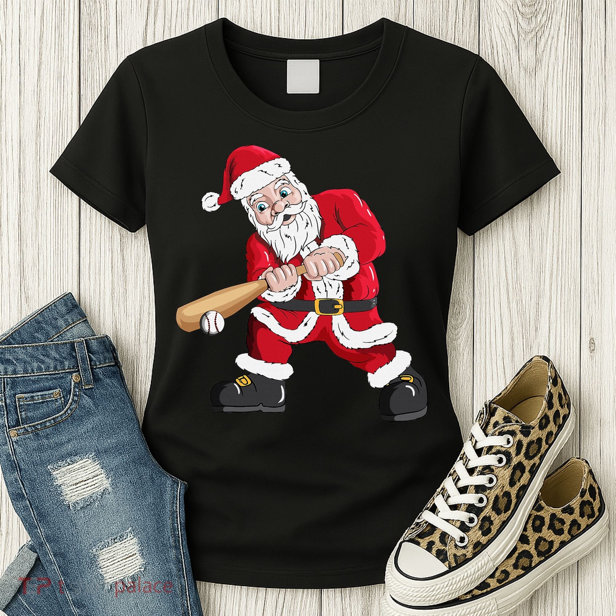 Christmas Santa Claus With Baseball Bat Baseball Women's T-Shirt