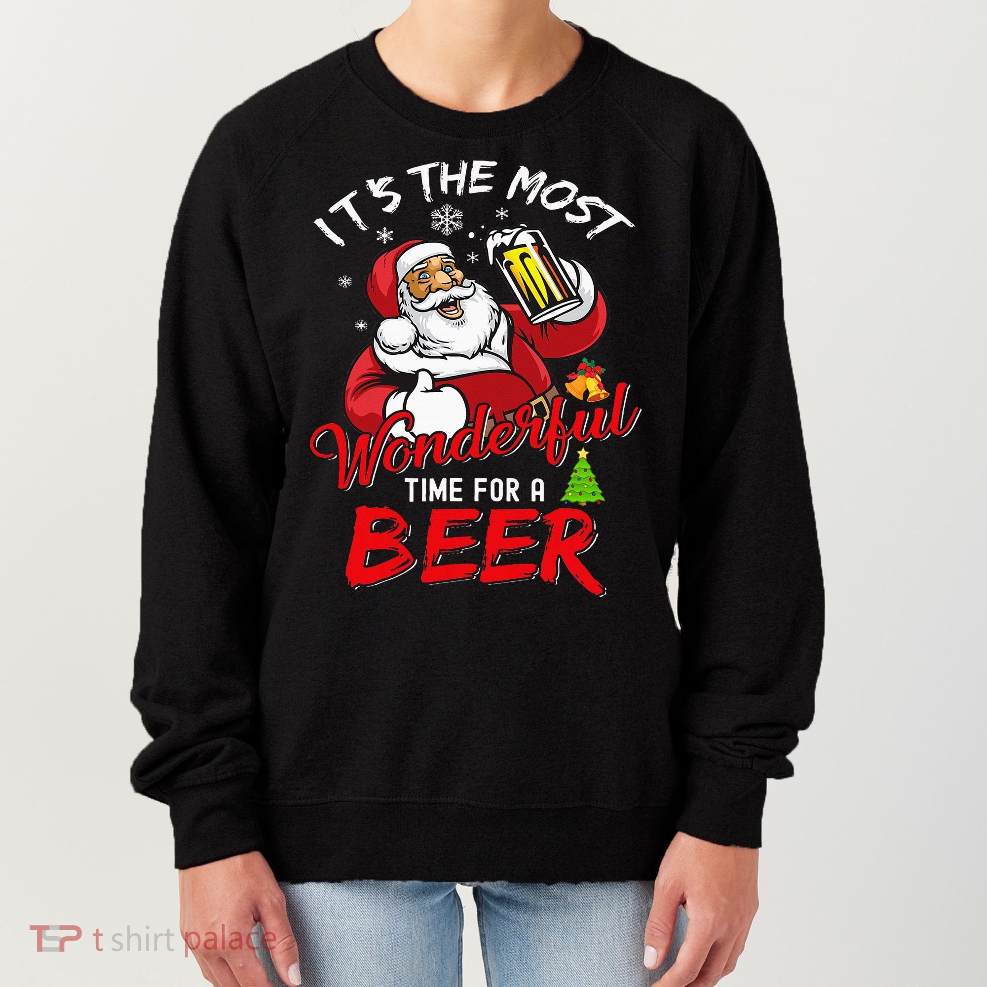 Christmas Santa Claus Drinking Beer Wonderful Time Women's Sweatshirt